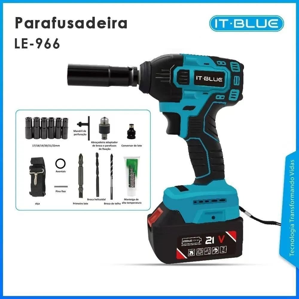 Chave de impacto com 02 baterias 21v íon-lítio profissional