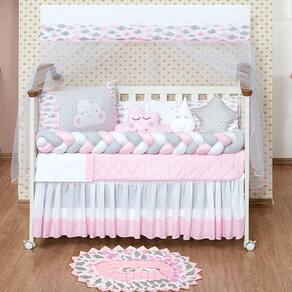Kit conjunto de berço feminino com tapete nuvem 13 peças