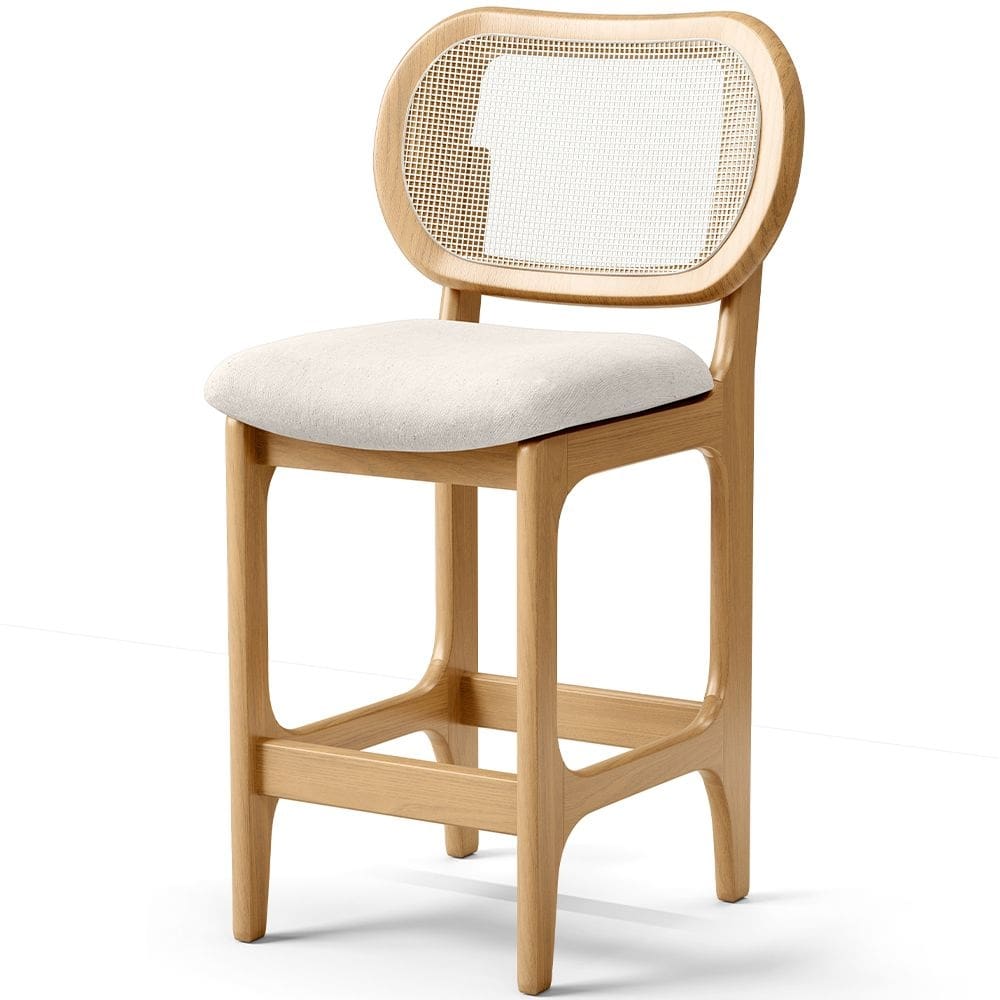 Banqueta Baixa Bar Cozinha Sala De Jantar Betta L02 Tela Linho Cru - Lyam Decor