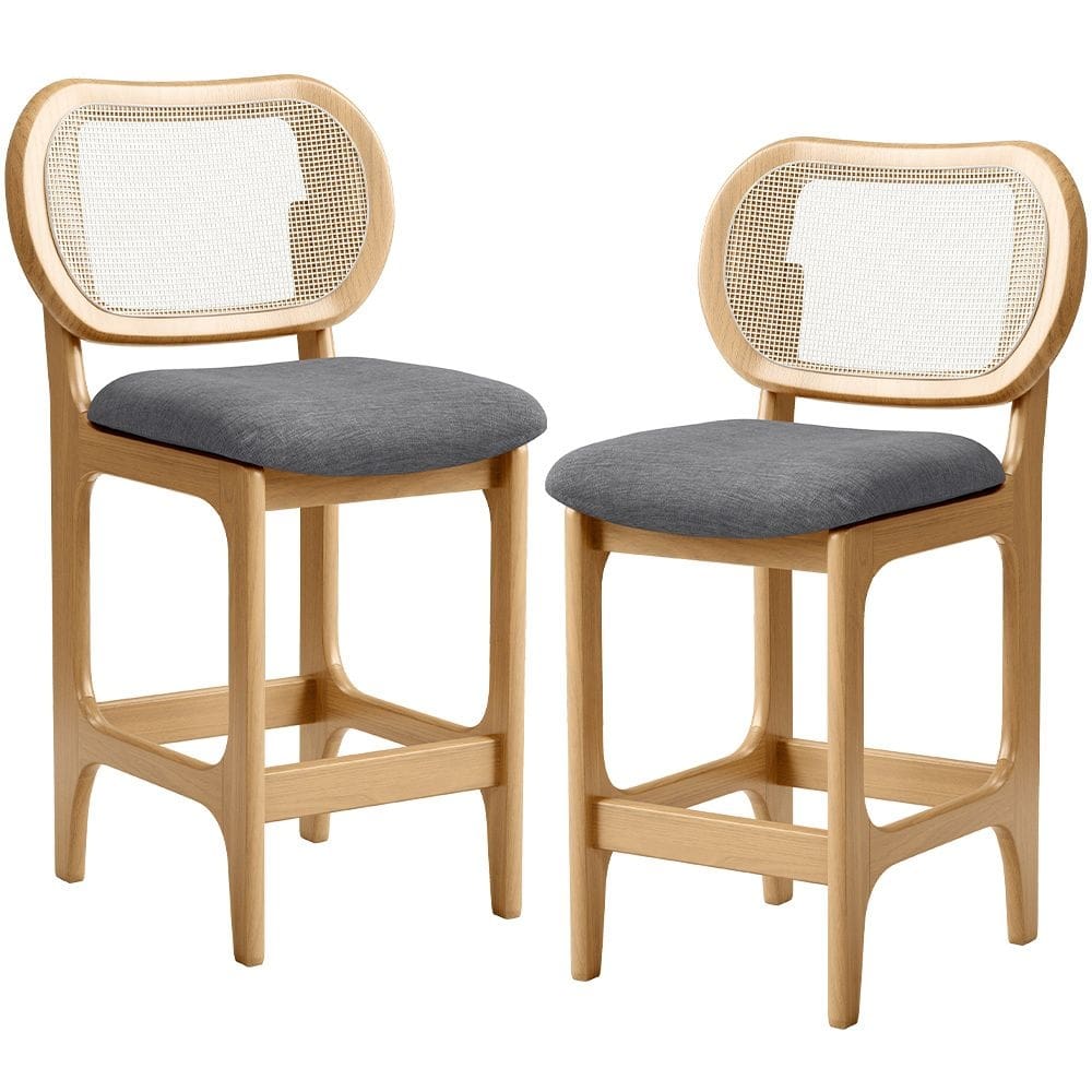 Kit 2 Banquetas Baixa Bar Cozinha Sala De Jantar Betta L02 Tela Linho Cinza Escuro - Lyam Decor