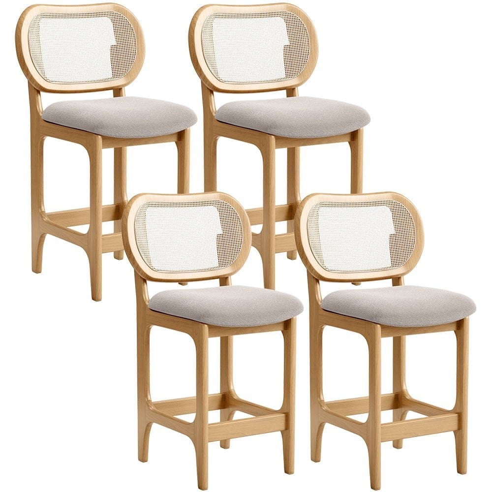 Kit 4 Banquetas Baixa Bar Cozinha Sala De Jantar Betta L02 Tela Bouclê Creme - Lyam Decor