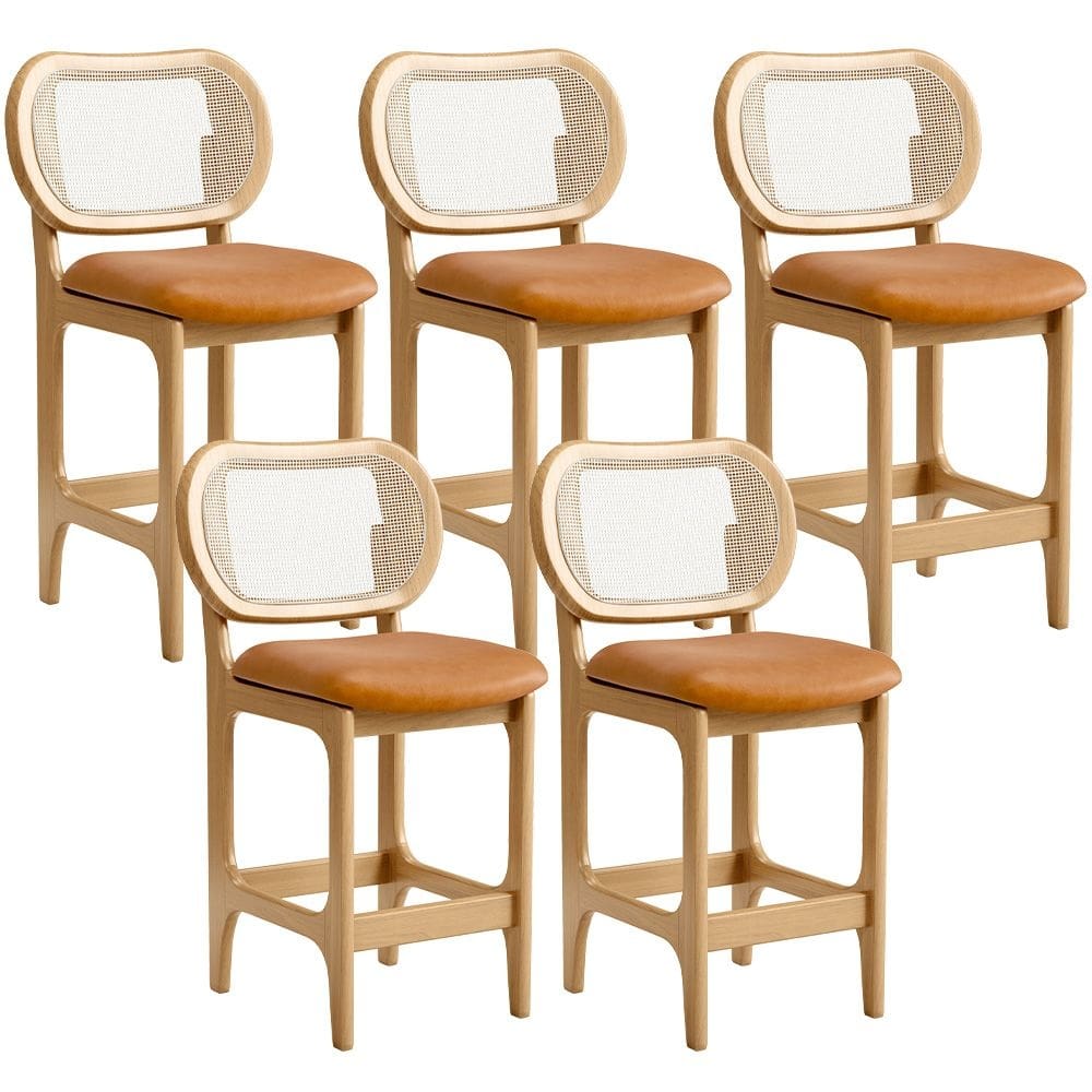 Kit 5 Banquetas Baixa Bar Cozinha Sala De Jantar Betta L02 Tela Couríssimo Whisky - Lyam Decor