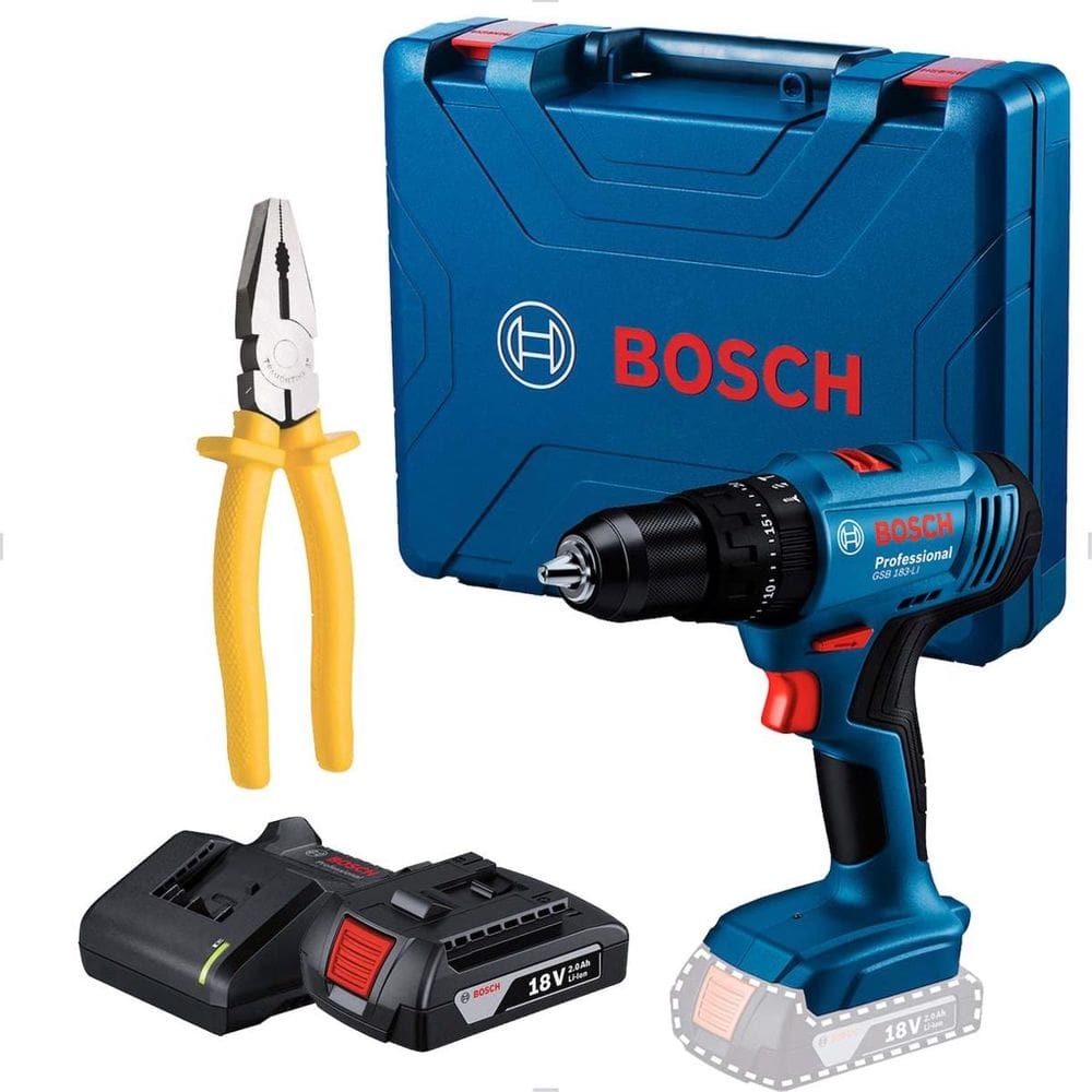 Parafusadeira/Furadeira A Bateria 18V Gsb183 Bosch + 1 Bateria + Alicate