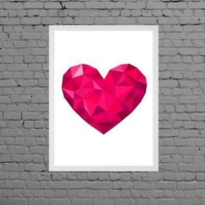Quadro Decorativo Coração Geométrico Pink 45X34Cm Branca