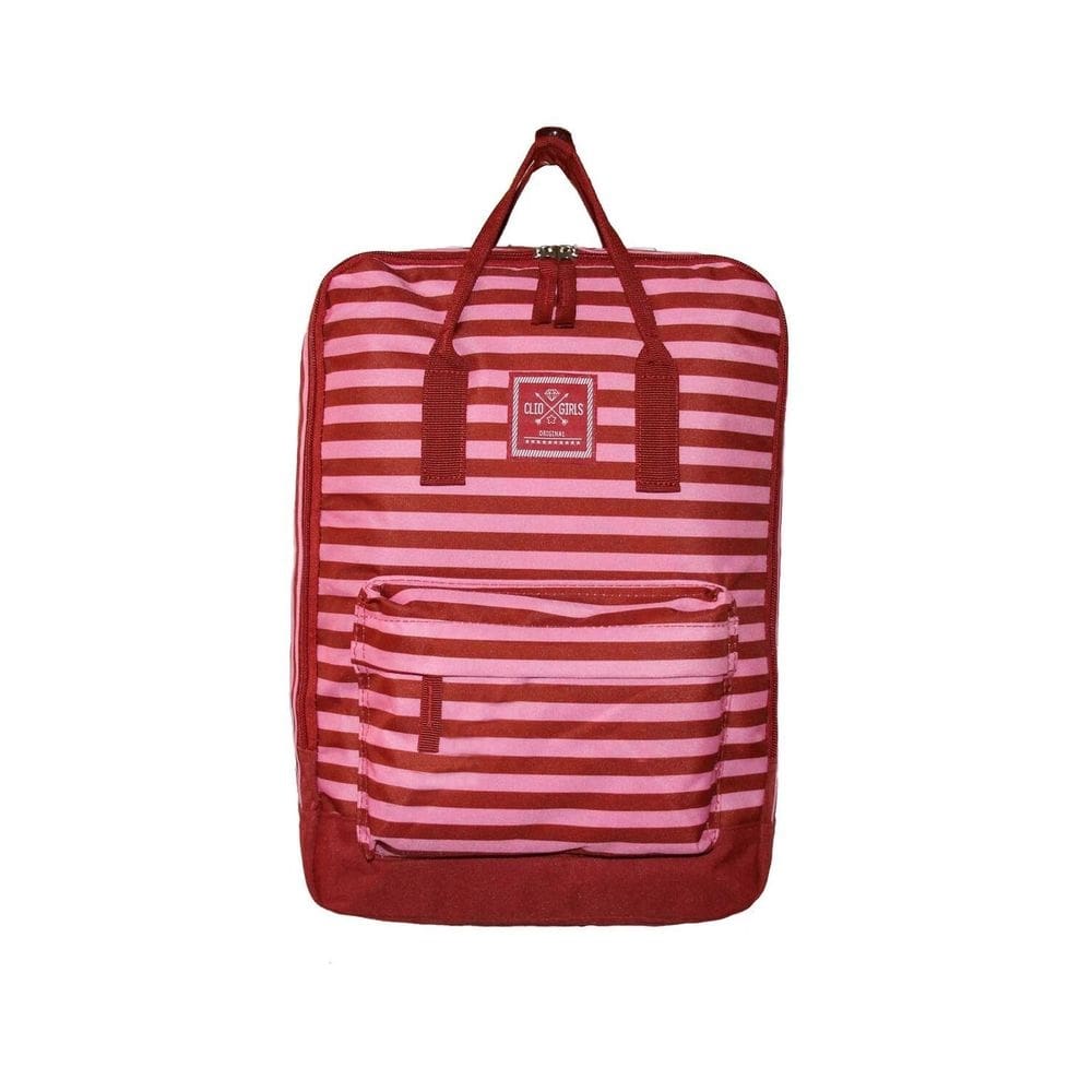 Mochila Casual Listrada Colorida Escolar Vermelho/Rosa