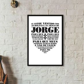Quadro Oração De São Jorge 24X18 - Com Vidro - Madeira Preta
