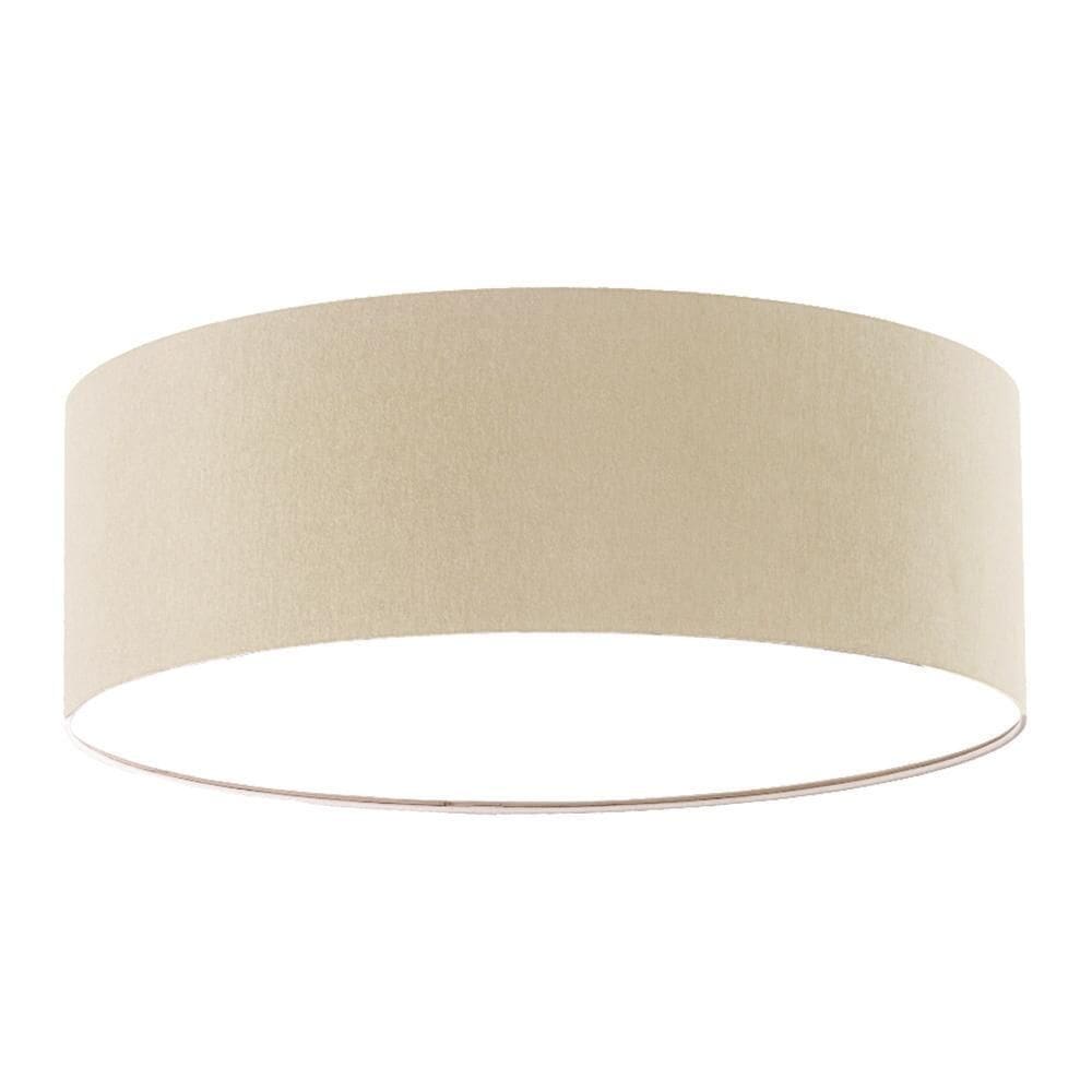 Luminária Plafon Redondo Cúpula Em Tecido Cáqui 50X15