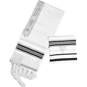 Talit ortodoxo preto com prata 60x180 cm - de israel