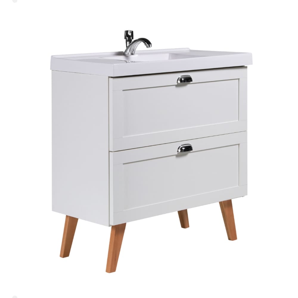 Gabinete para Banheiro com Cuba 80cm Retro Mdf Branco Milano - On Móveis