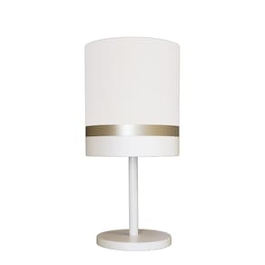 Abajur Faixas Bronze Base Branco Cúpula Rosa 20X42