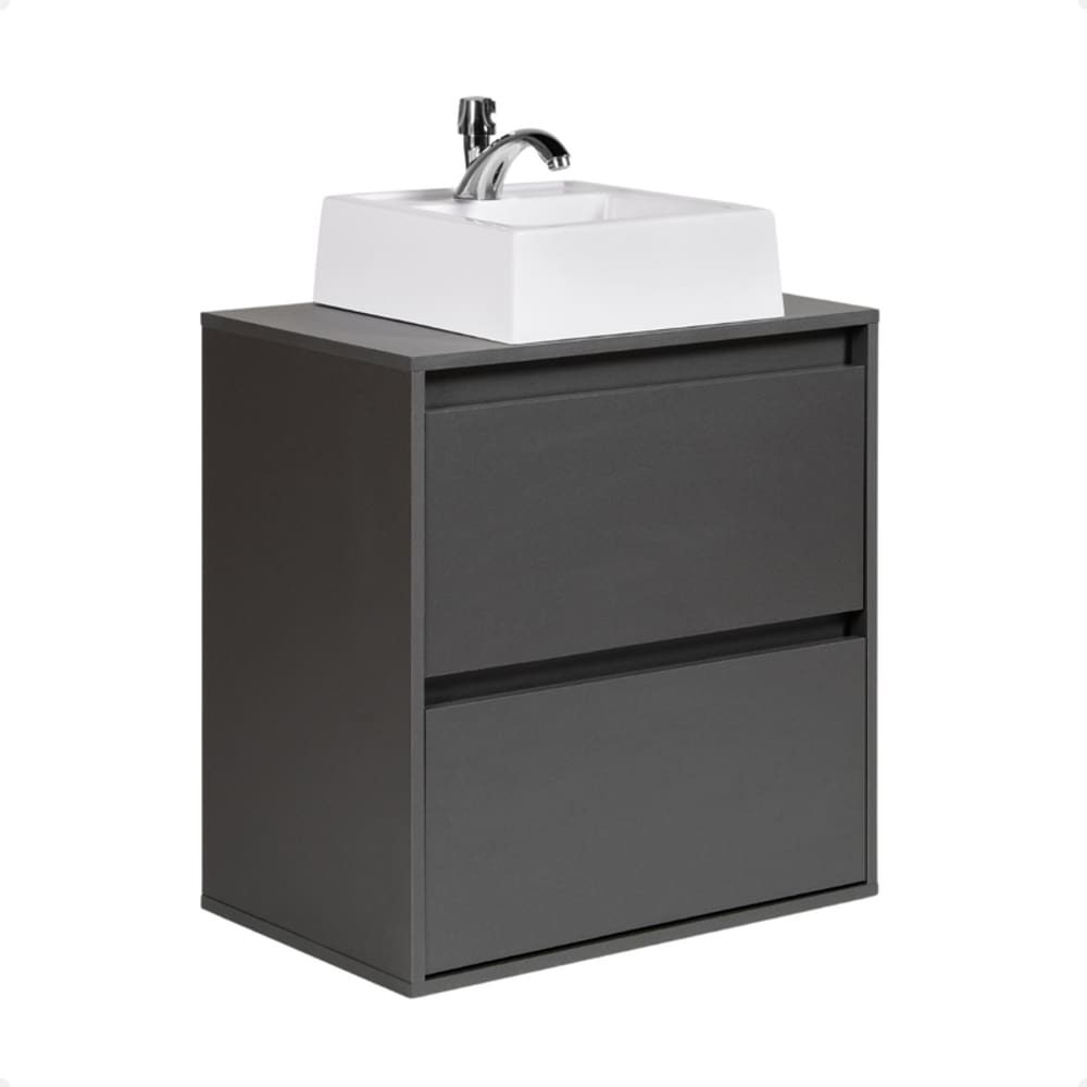 Gabinete para Banheiro com Cuba 60cm Mdf Grafite Dubai - On Móveis