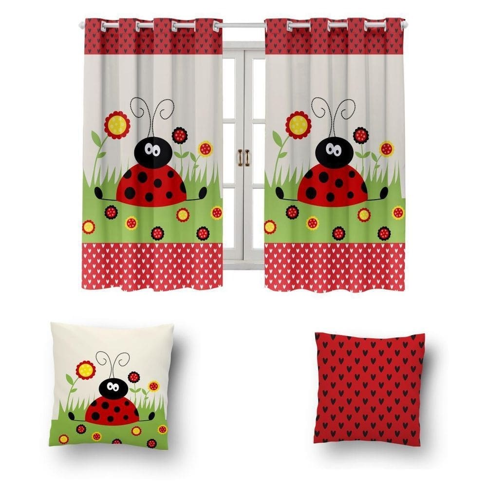 Kit De Cortina De 2 Metros + 2 Almofadas Infantis Kids