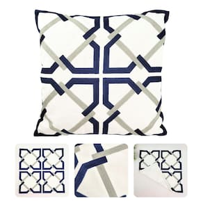 Capa Para Almofada Azul Branca Geométrica Macramê 45X45Cm