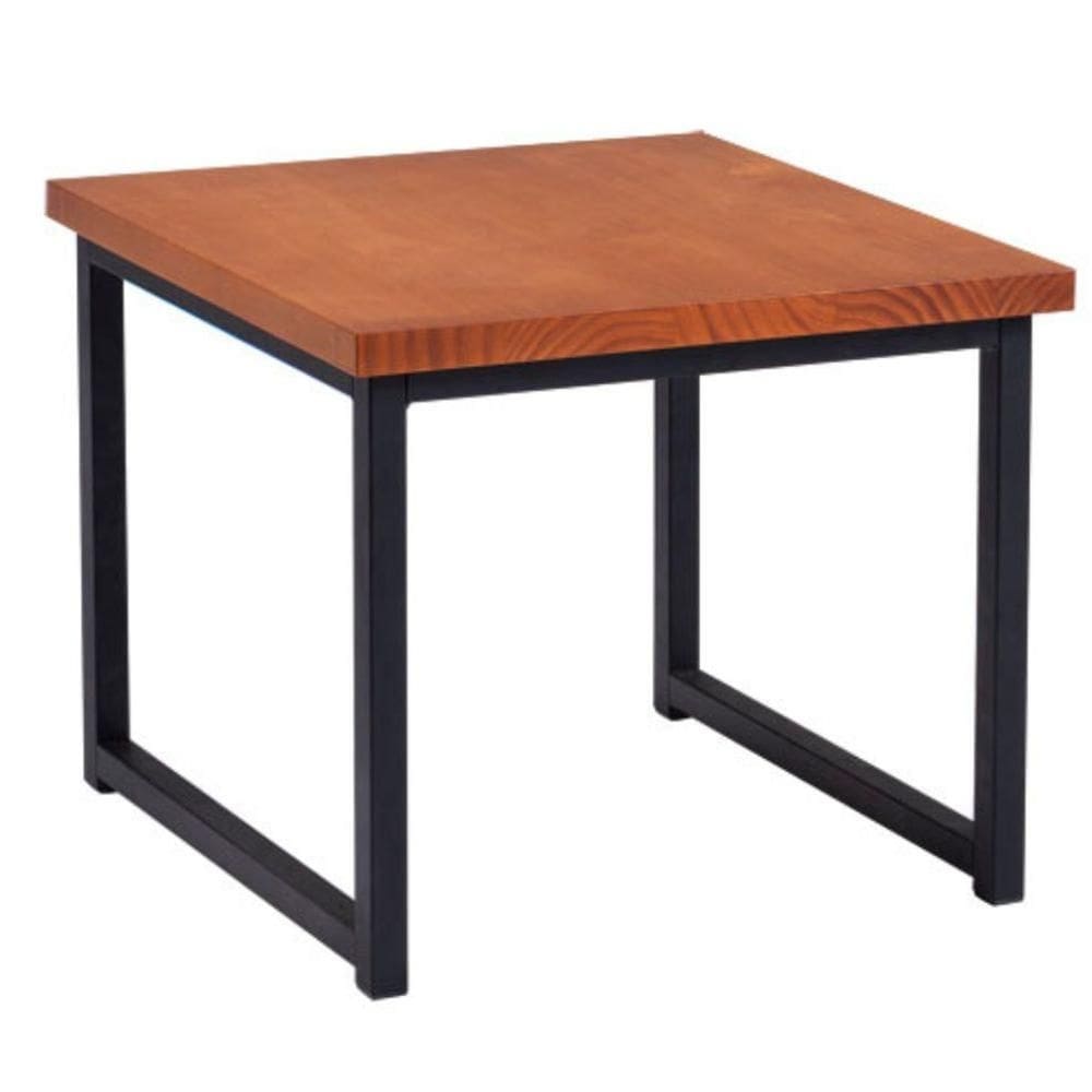 Mesa Lateral Quadrada Atlanta Industrial Daf Móveis 50 Cm Madeira Maciça Base Aço Carbono Preto