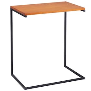 Mesa Lateral Apoio Sofá Columbus Industrial Daf Móveis 55 Cm Tampo Madeira Maciça Base Aço Preto