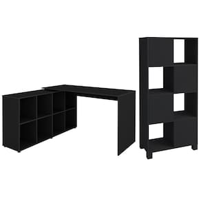 Mesa Escrivaninha em L Eron e Estante Livreiro Maly A06 Preto - Mpozenato