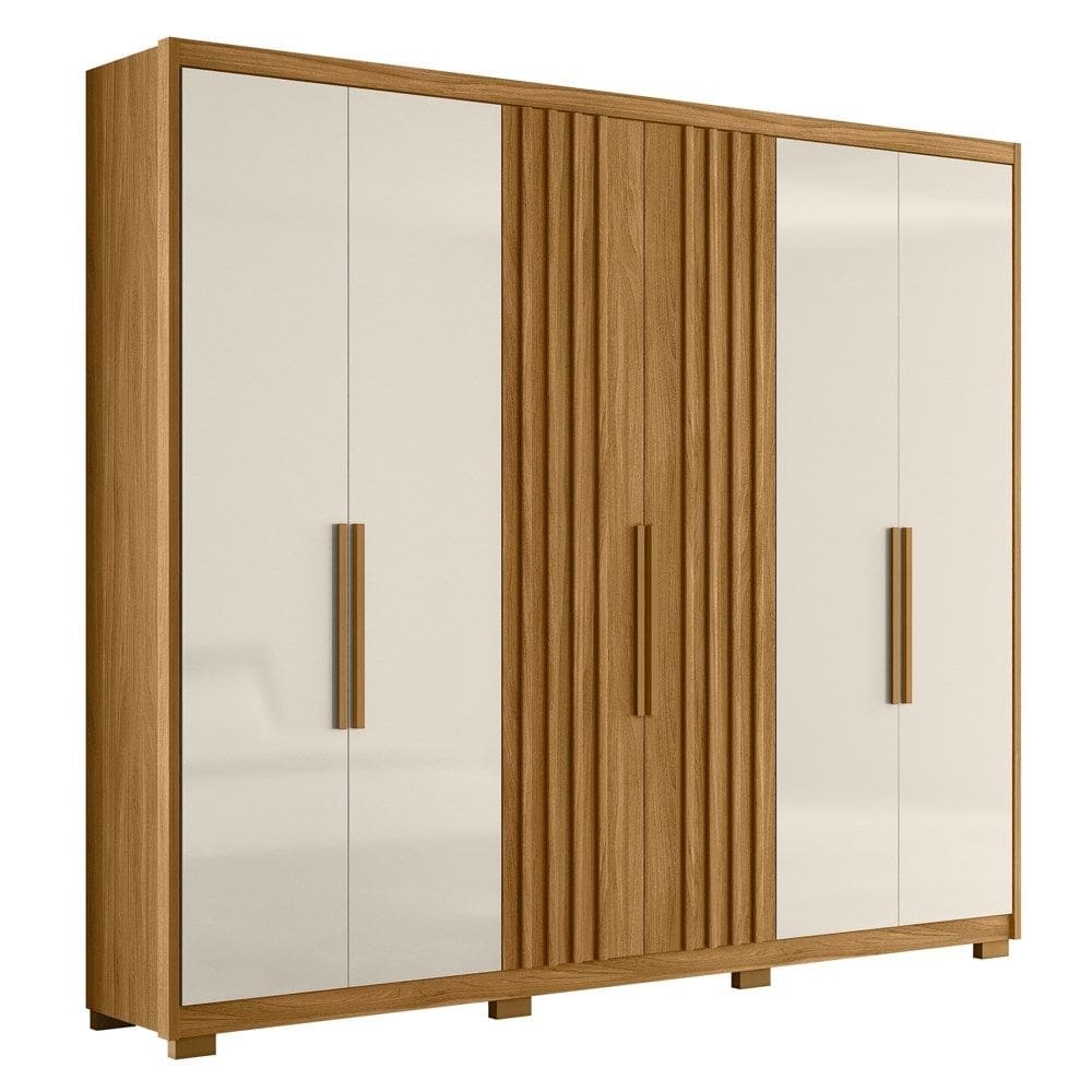 Guarda Roupa Casal 6 Portas 4 Gavetas 260cm Gaia M07 Freijó/Off White - Mpozenato
