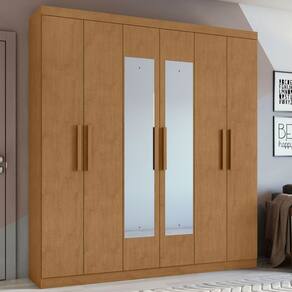 Guarda-Roupa Casal Jazz 6 Portas 3 Gavetas com Espelho Amêndoa Clean - Móveis Lopas