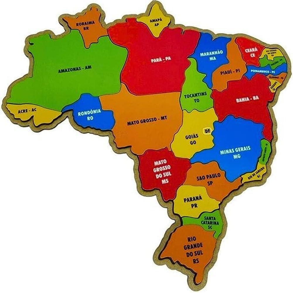 Mapa do brasil quebra cabeça regiões geografia em madeira