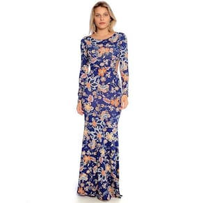 Vestido Longo Viscolycra Estampado Sereia Vermont Azul [F081]
