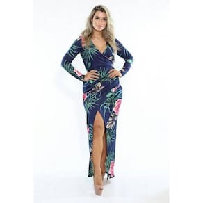 Vestido Longo Viscolycra Berlim Fenda Cor:azul;tamanho:u [F081]