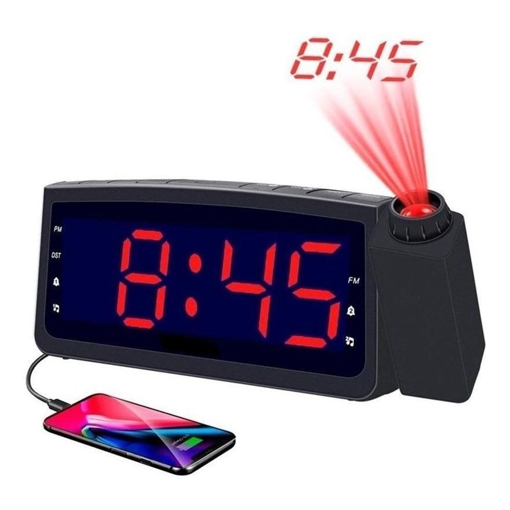 Relógio despertador digital rádio fm usb projetor de hora tp