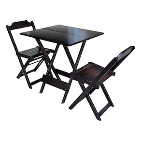 Jogo de Mesa Dobravel com 2 Cadeiras de Madeira 70x70 Pratica - Tabaco