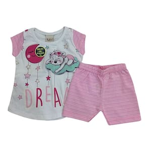 Pijama Verão Tink Bink Fem Infantil Branco e Rosa/verde