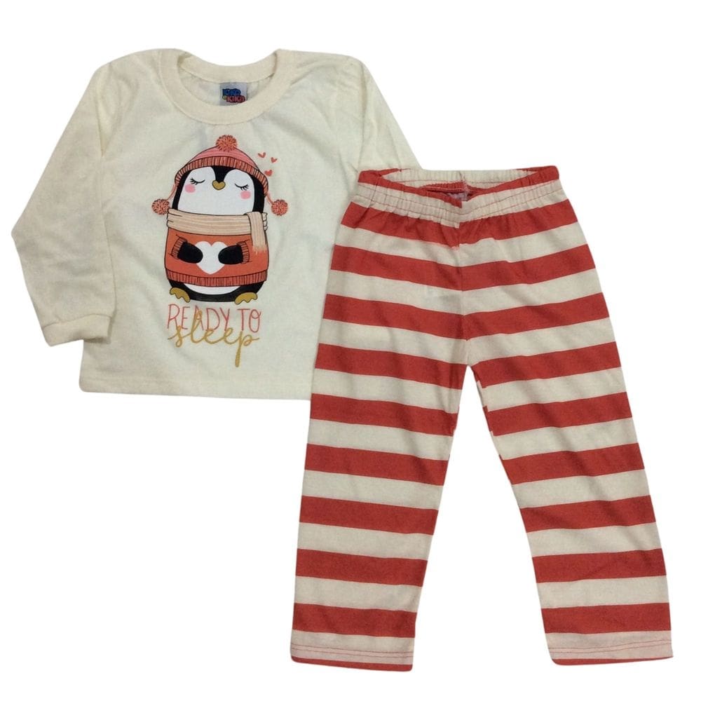 Pijama Malha Kiko e Kika Fem Infantil Off e Vermelho