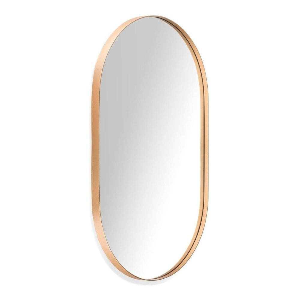 Espelho oval com moldura dourada