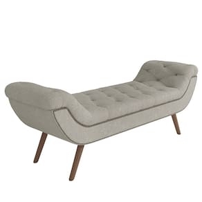 Puff Recamier Calçadeira 140cm Pés Palito Madeira Venêto P02 Bouclé Cru - Mpozenato