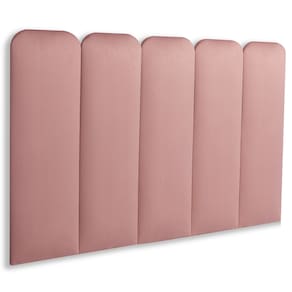 Cabeceira Solteiro Estofada Kit 5 Placas Arredondada - Veludo Nude