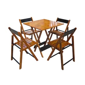 Conjunto Mesa Dobravel 70x70 em Madeira Robusta com 4 Cadeiras Black - Castanho