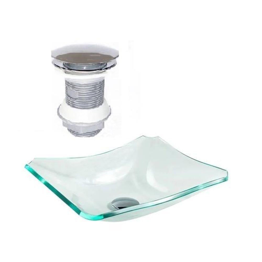 Cuba de vidro retangular chanfrada 37cm jateada + válvula