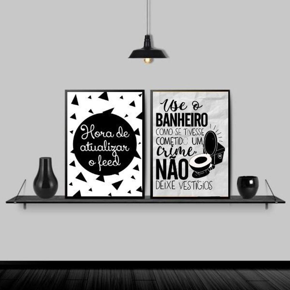 Kit 2 Quadros Divertidos Para Banheiro 33X24Cm - Com Vidro