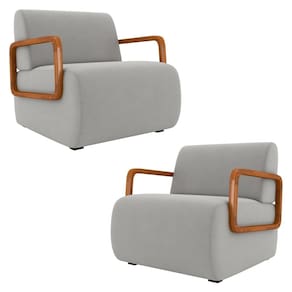 Poltrona Decorativa Orgânica para Sala Kit 2 Belarus K04 Veludo Cinza - Mpozenato