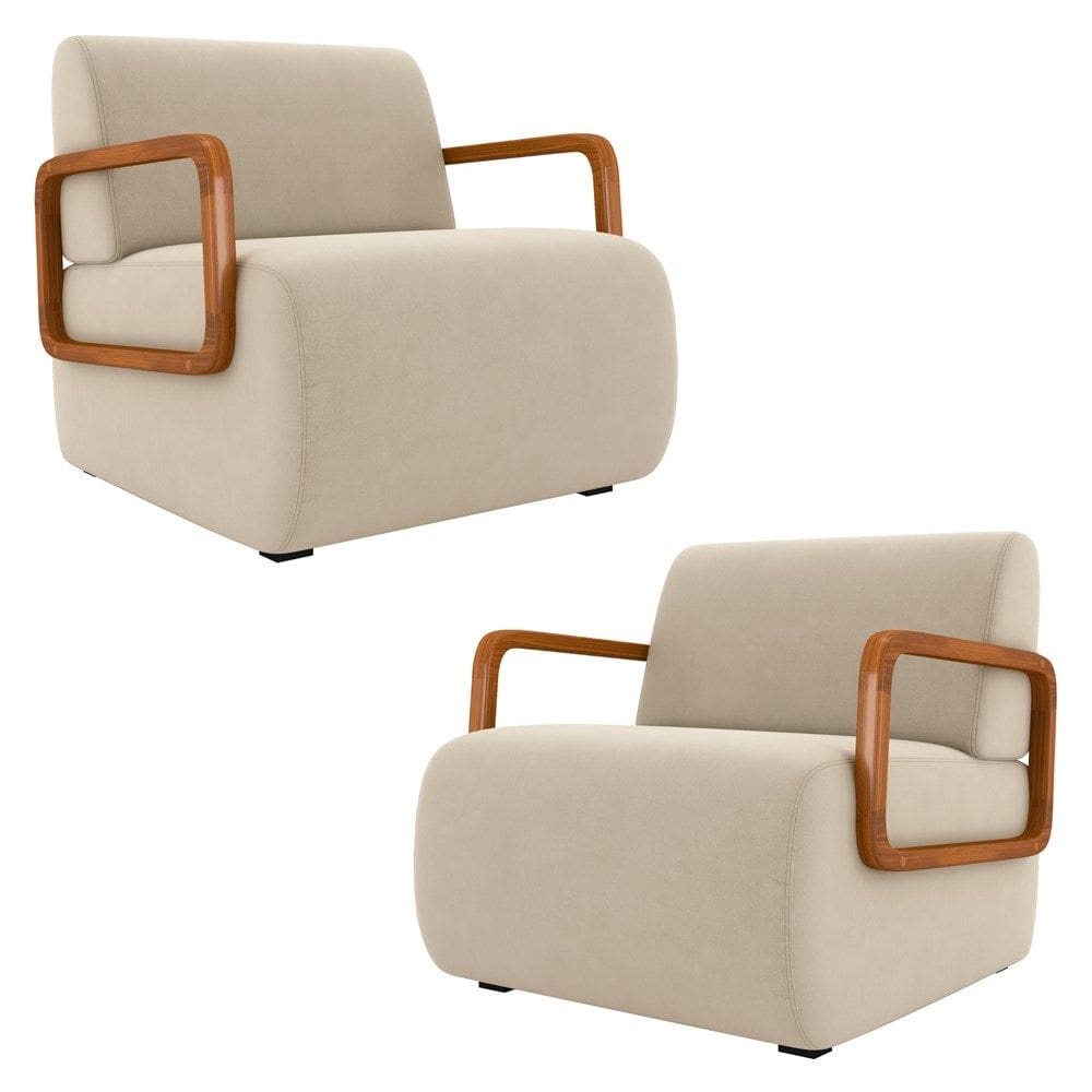 Poltrona Decorativa Orgânica para Sala Kit 2 Belarus K04 Veludo Bege - Mpozenato