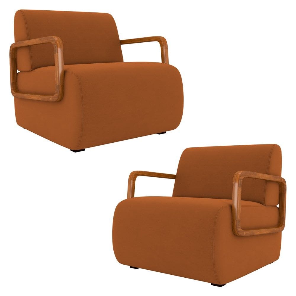 Poltrona Decorativa Orgânica para Sala Kit 2 Belarus K04 Veludo Telha - Mpozenato