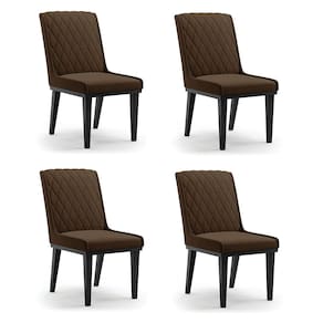 Cadeira Sala de Jantar Base Madeira Preto Kit 4 Sofia Suede Marrom D03 - D`Rossi