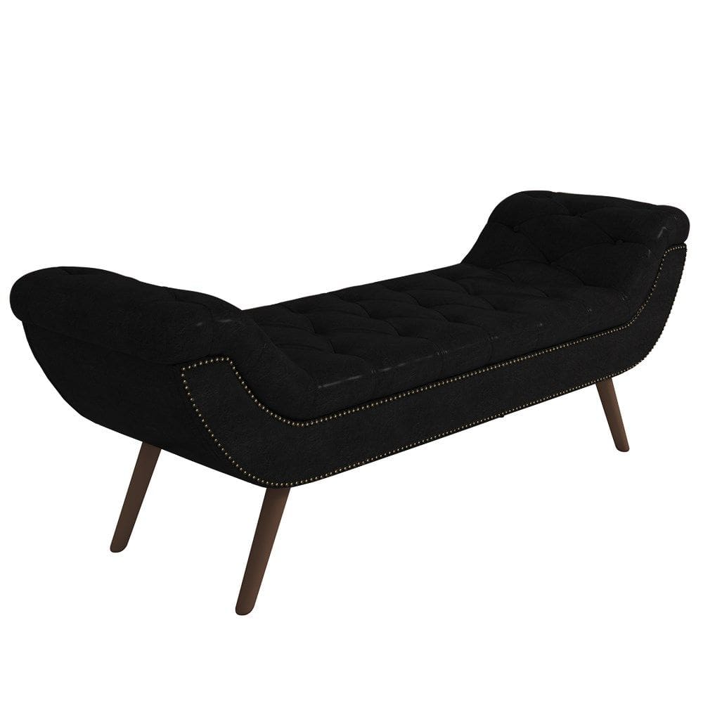 Puff Recamier Calçadeira 195cm Pés Palito Madeira Venêto P02 Sintético Preto - Mpozenato