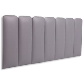 Cabeceira Casal Estofada Kit 7 Placas Arredondada - Courino Cinza