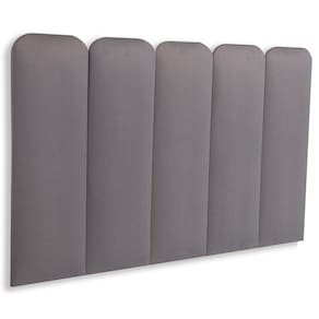 Cabeceira Solteiro Estofada Kit 5 Placas Arredondada - Suede Cinza