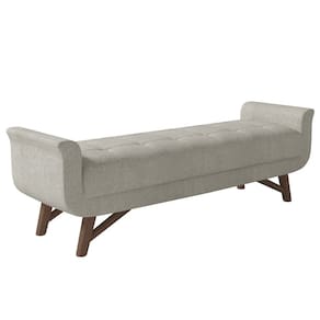 Puff Recamier Calçadeira 160cm Base Madeira Neville P02 Bouclé Cru - Mpozenato