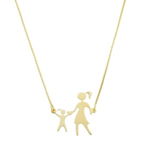 Colar Pingente Mãe Segurando A Mão Da Filha Banhado A Ouro 1