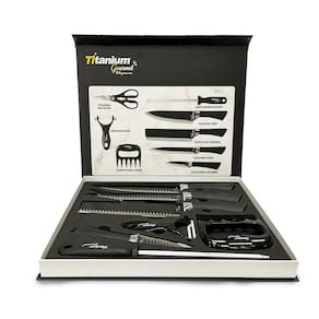 Jogo de facas premium inox preta titanium gourmet 8 peças