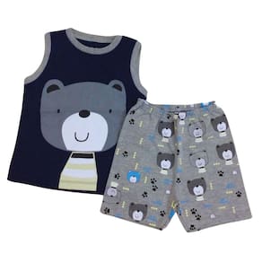 Pijama Verão Bubby`s Masc Infantil Marinho e Cinza