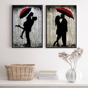 Kit 2 Quadros Românticos Casal Sombrinha 33X24Cm