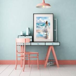 Quadro Mulher Caminhando Praia - 60X48Cm