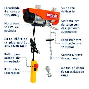 Intech machine elev200 talha guincho elétrico 510w 200kg