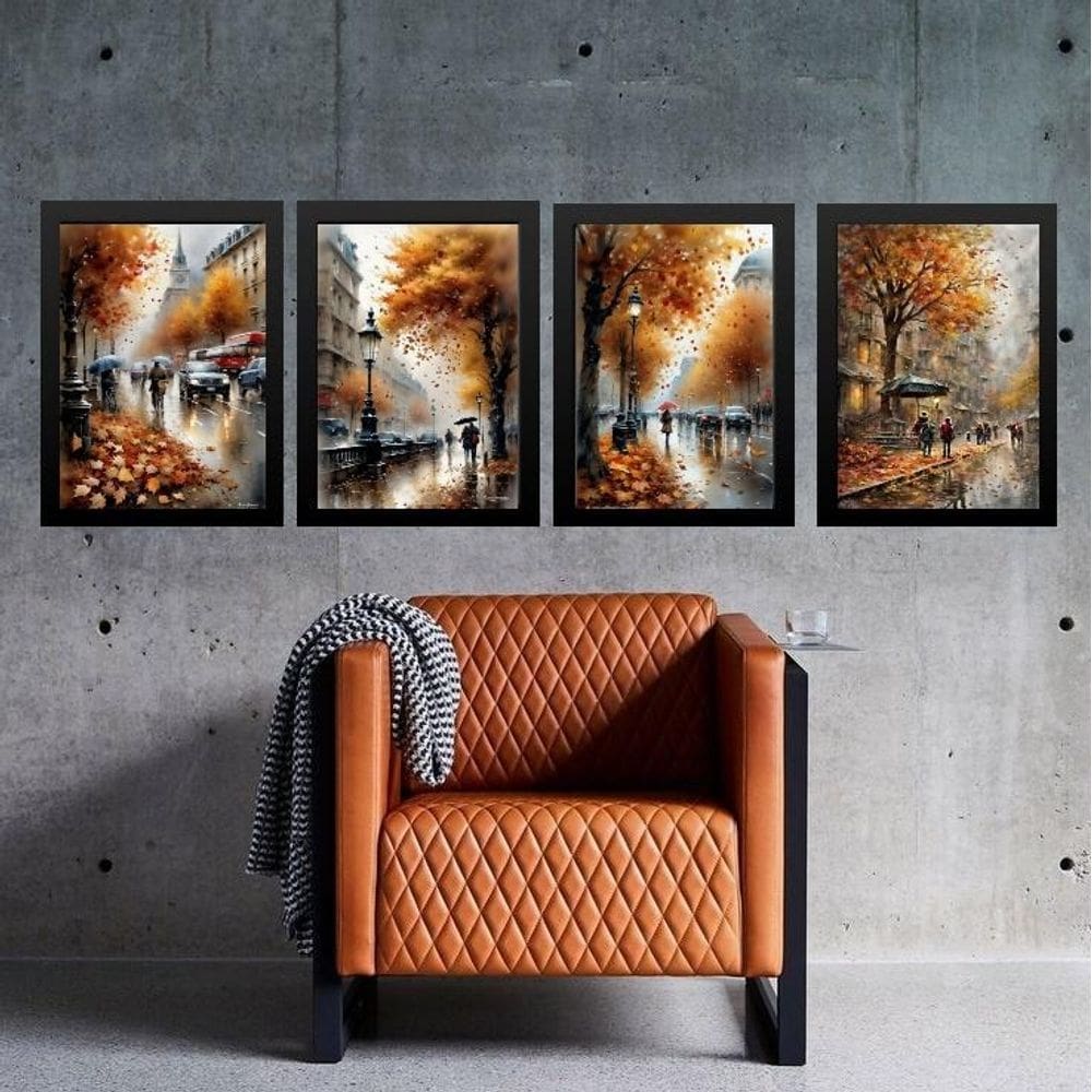 Kit 4 Quadros Românticos Cidade Europa 24X18Cm